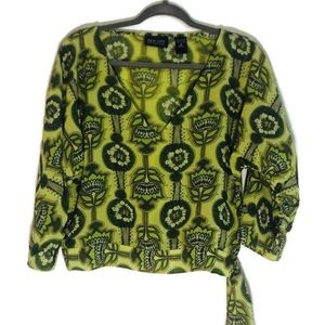 New York & Company Garden Green Neutral Floral Print Dolman Sleeve Blouse Small